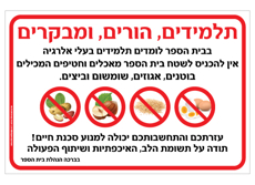 שלט לבתי ספר - בעלי אלרגיה למוצרים המכילים בוטנים, אגוזים, שומשום וביצים