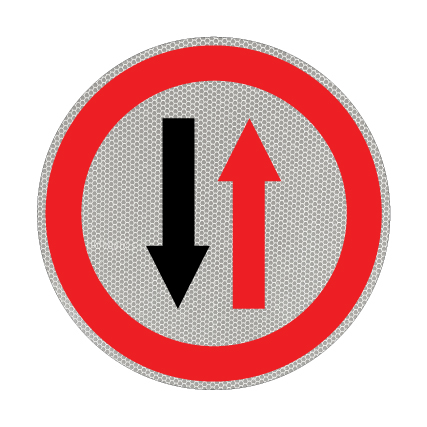 תמונה של שלט - תמרור 307 - תמרור - תן זכות קדימה בקטע דרך צרה לתנועה מהכיוון הנגדי