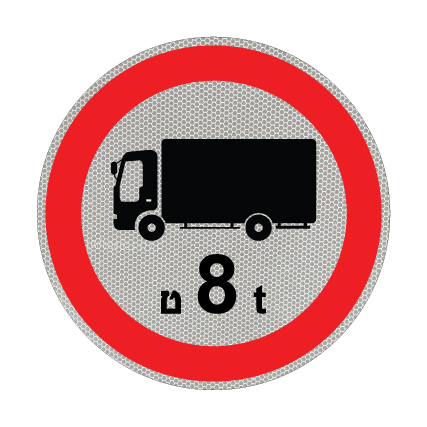 תמונה של שלט - תמרור 406 - תמרור - אסורה הכניסה לרכב מנועי מסחרי שמשקלו הכולל המותר בטונות עולה על הרשום בתמרור