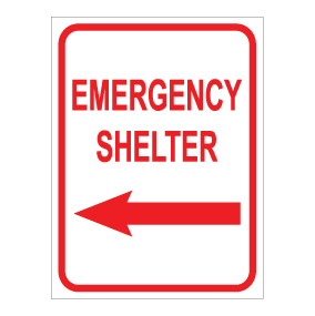 שלט - ENERGENCY SHELTER כולל חץ הכוונה שמאלה