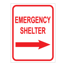 שלט - ENERGENCY SHELTER כולל חץ הכוונה ימינה