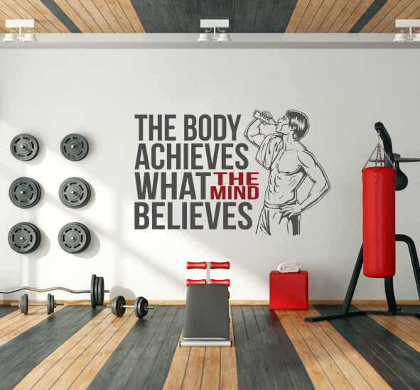 מדבקת קיר משפט השראה - The body achieves.. בשילוב מתעמל