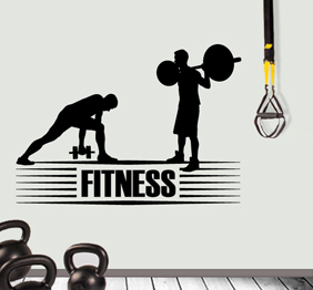 מדבקת קיר לחדר כושר - fitness וצמד מתעמלים
