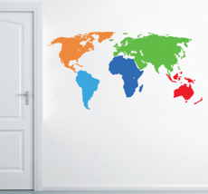 מדבקת קיר - מפת העולם בצבעים