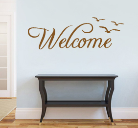 מדבקת קיר - welcome בצירוף שחפים