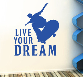 מדבקת קיר - גולש סקייטבורד - Live your dream