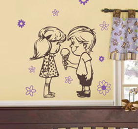 מדבקת קיר - ילדים וגלידה