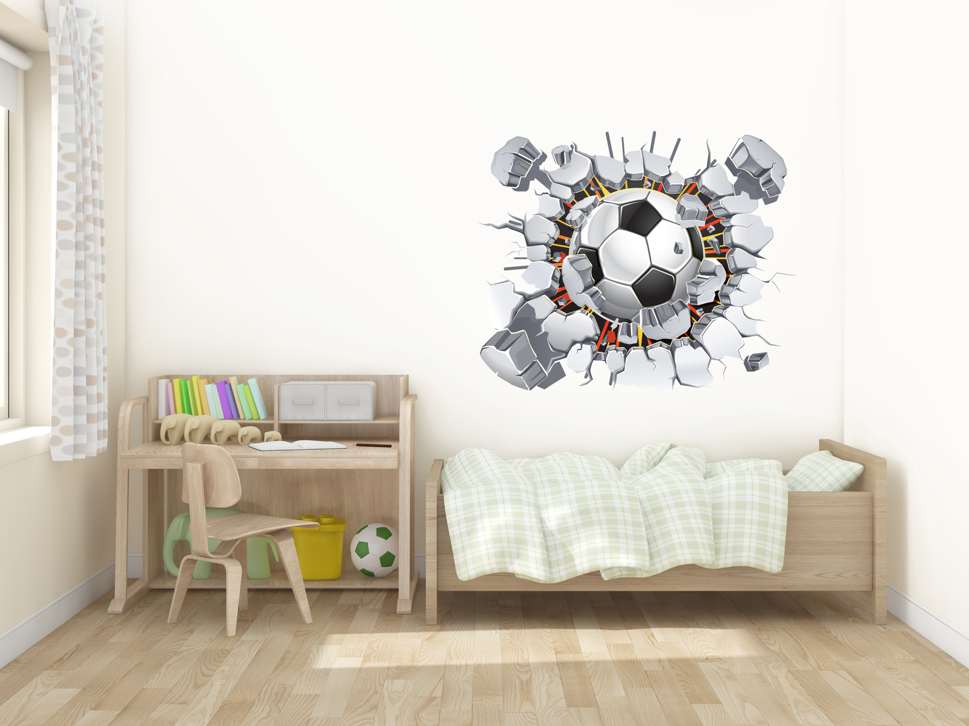 מדבקת קיר - פוסטר וניל - כדורגל מתפרץ מהקיר