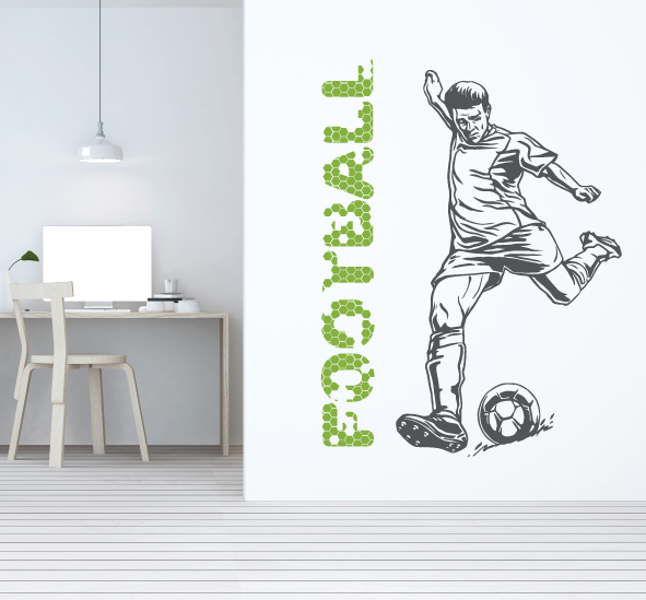 מדבקת קיר - שחקן כדורגל בבעיטת פנדל - כולל טקסט