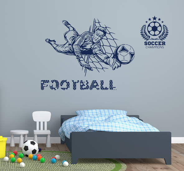 מדבקת קיר - שוער כדורגל - הדיפת ניצחון - כולל סמל וטקסט