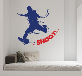 מדבקת קיר - שחקן כדורגל וטקסט SHOOT
