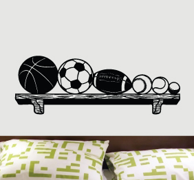 מדבקת קיר - מדף וכדורי ספורט
