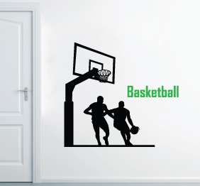 מדבקות קיר - שחקני כדורסל, טקסט וסל