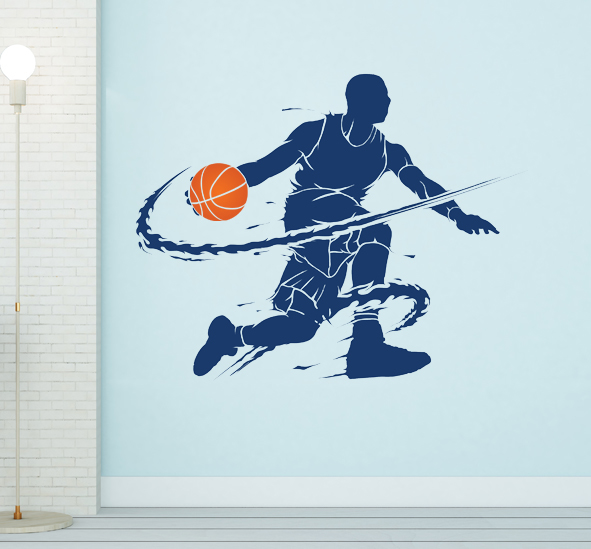 מדבקת קיר - שחקן כדורסל בהנפת כדור