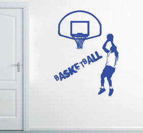 מדבקת קיר - שחקן כדורסל זורק לסל