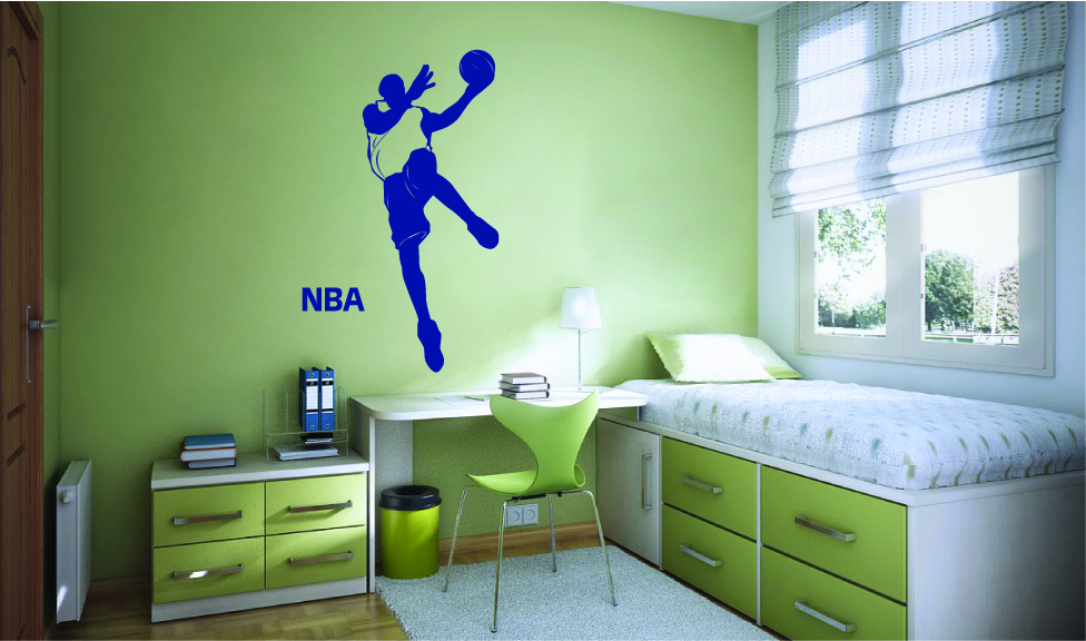 מדבקת קיר - שחקן כדורסל קופץ