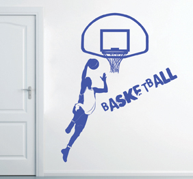 מדבקת קיר - שחקן כדורסל בהטבעה בשילוב טקסט