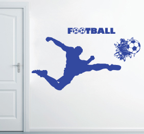 מדבקת קיר - שחקן כדורגל בועט כדור וטקסט