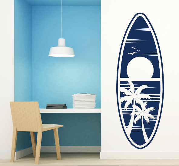 מדבקת קיר - גלשן מעוצב בשקיעה