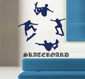 מדבקת קיר - ארבע גולשי סקייטבורד