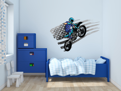 מדבקת קיר - פוסטר וניל - אופנוען על רקע דגל ארצות הברית