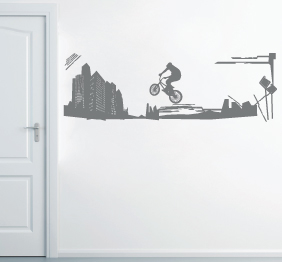 מדבקת קיר - אופניים בניינים ברקע
