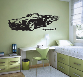 מדבקת קיר - רכב רטרו ולהבות