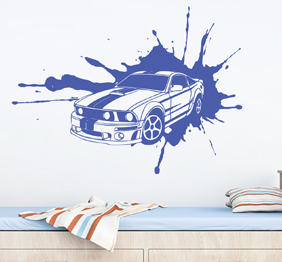 מדבקת קיר - רכב ספורט מתפרץ מהקיר