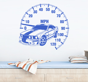 מדבקת קיר - רכב ספורט ומד מהירות