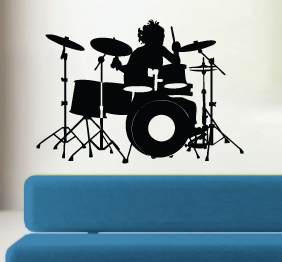 מדבקת קיר - מערכת תופים ומתופף