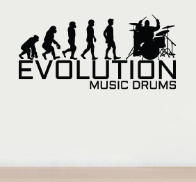 מדבקת קיר - אבולוציה - מוסיקה - תופים