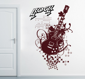 מדבקת קיר - גיטרת רוק מקושטת