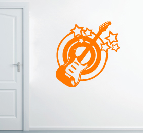 מדבקת קיר - גיטרה ורקע רטרו