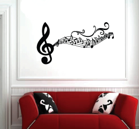 מדבקת קיר - מפתח סול ושובל תווים