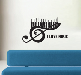 מדבקת קיר - תווים ומוסיקה - קלידי פסנתר