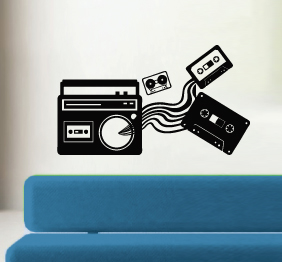 מדבקת קיר רטרו - רדיו וקלטות