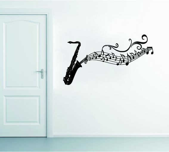 מדבקת קיר - סקסופון ותווים 