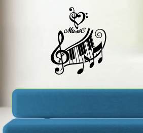 מדבקת קיר - תווים וקלידי פסנתר