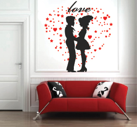 מדבקת קיר - זוג מאוהבים בלב