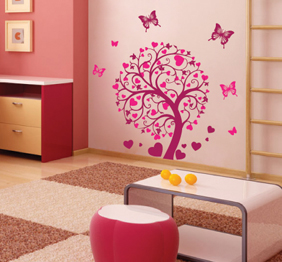 מדבקת קיר - עץ לבבות 