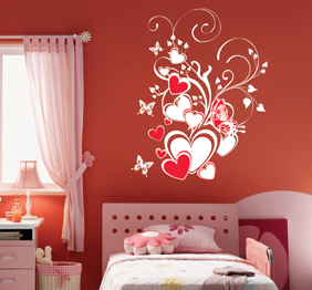מדבקת קיר - לבבות