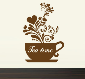 מדבקת קיר - ספל תה מעוטר עלים