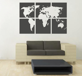 מדבקת קיר - מפת העולם בחלקים
