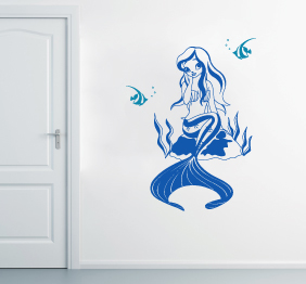 מדבקת קיר - בת הים ודגים