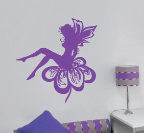 מדבקת קיר - פייה יושבת על פרח