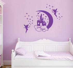 מדבקת קיר - לילה טוב בשילוב פיות, טירה וכוכבים