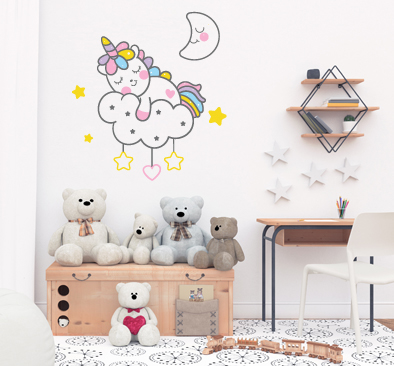 מדבקת קיר - חד קרן על ענן