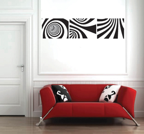 מדבקת קיר רטרו - שחור לבן בחלקים