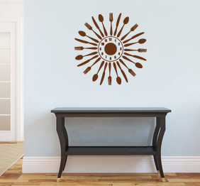 מדבקת קיר - שעון סכו"ם בצורת שמש
