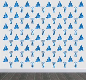 מדבקות קיר בתפזורת - סירת מפרש ומגדלור